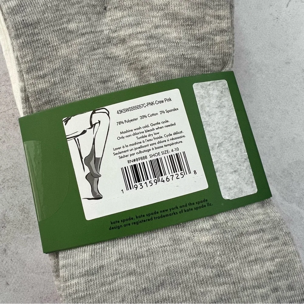 NWT Kate Spade Pink and Red Heart Crew Socks 3PK